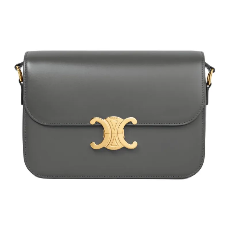 CELINE Shiny Calfskin Shoulder Bag Crossbody Bag Women's Smoke Black-0