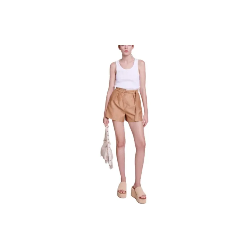 Maje Inverted pleat Belted Shorts-1
