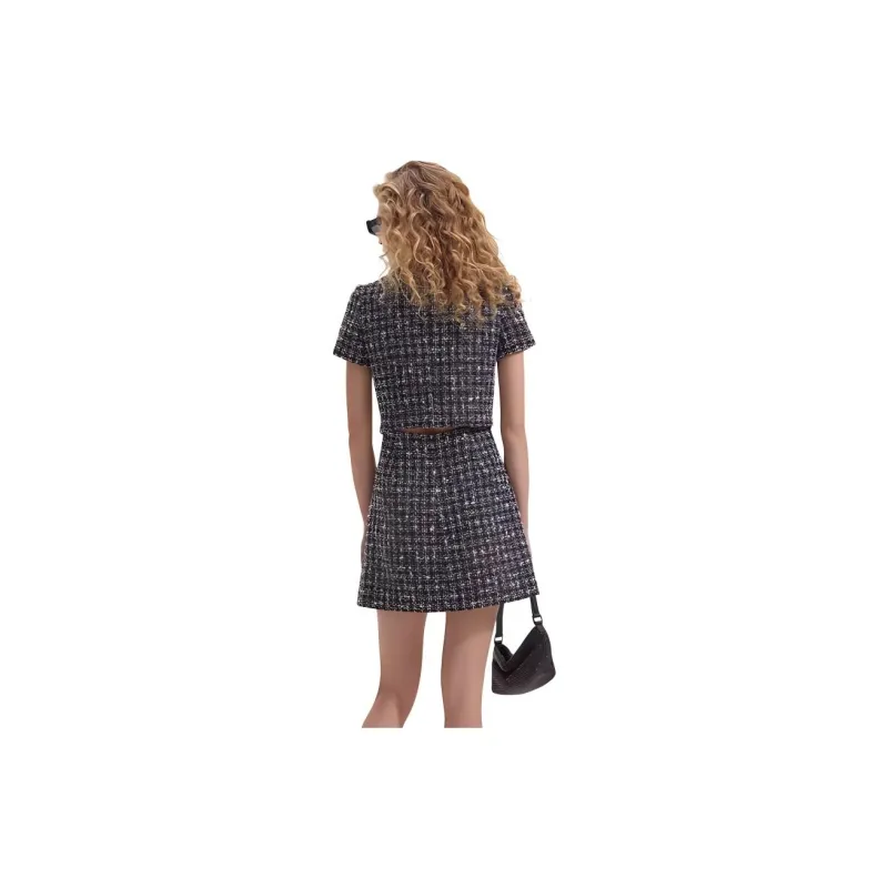 Self portrait Short Sleeved Dresses Women's Black Plaid-0