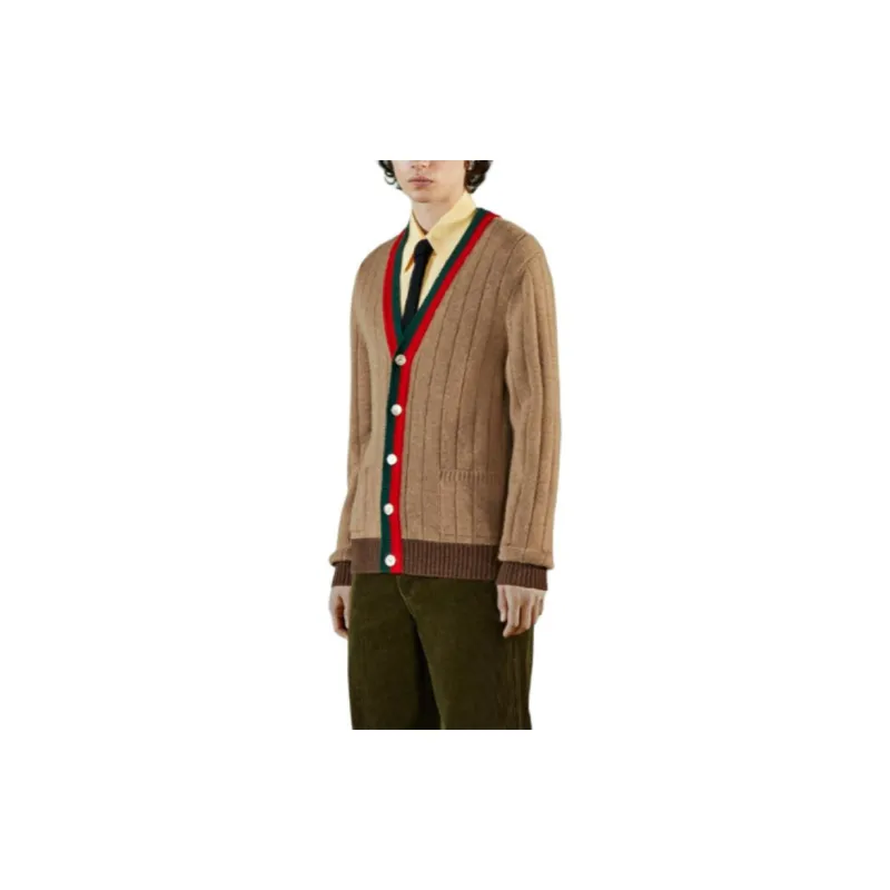 GUCCI Web Stripe Ribbed knit Cardigan-3