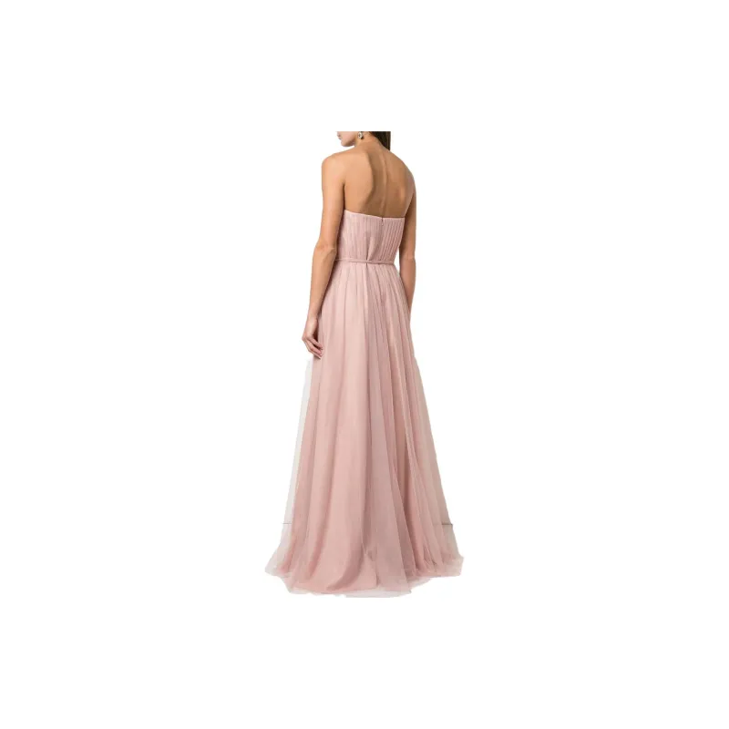 Marchesa Notte V Neck Tulle Overlay Belted Dress-2