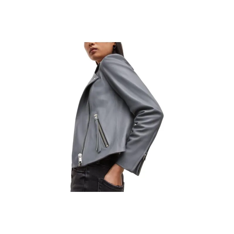 ALLSAINTS Leather Jackets Women's Gray Steel-2