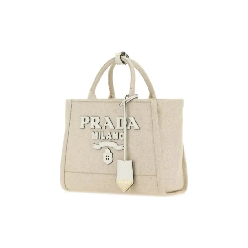 PRADA Linen Blend Tote Bag, Shopping Bag, Canvas Bag, Handbag Medium Size Women's Sand-1