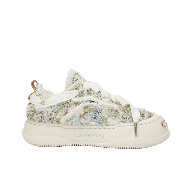 SMILEREPUBLIC MONET TWEED.LOW.SP Height Increasing Wear-Resistant Low-Top Canvas Shoes Unisex Brown Green-1