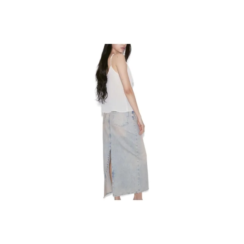 H&M Denim Long Skirts Women's Light Denim Blue-3