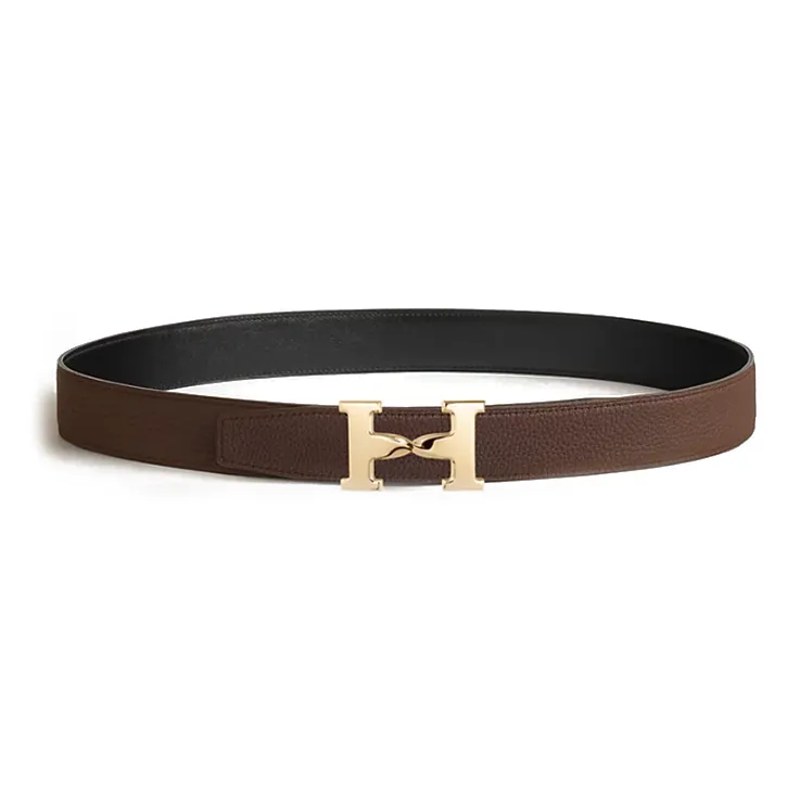 HERMES Calfskin, Stainless Steel, Rubber Leather Belts Women's Black/Brown Width 3.2cm-1