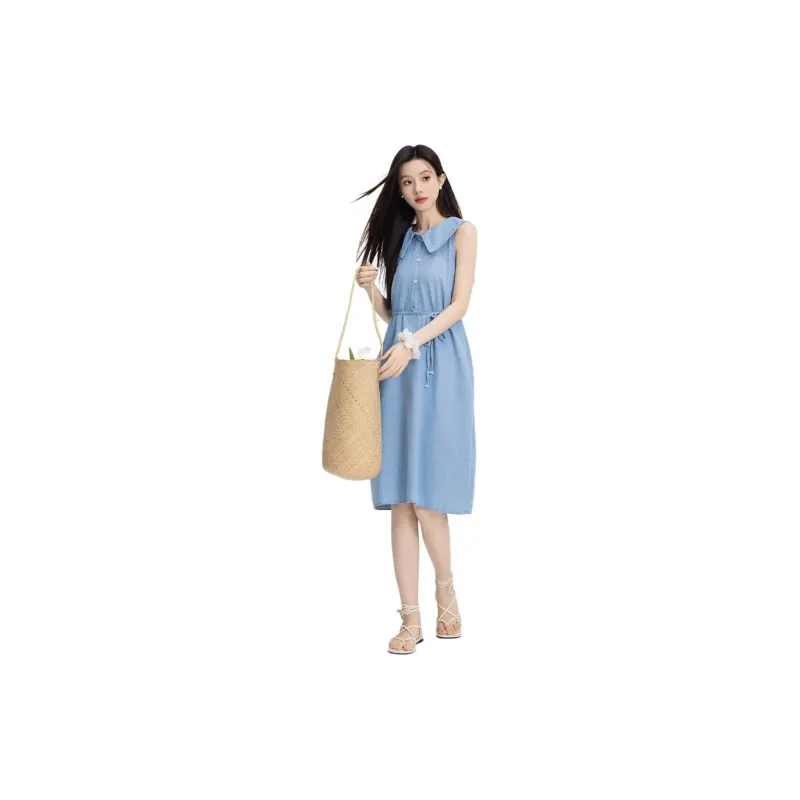 PZGE Sleeveless Dress Women's Light Blue-2