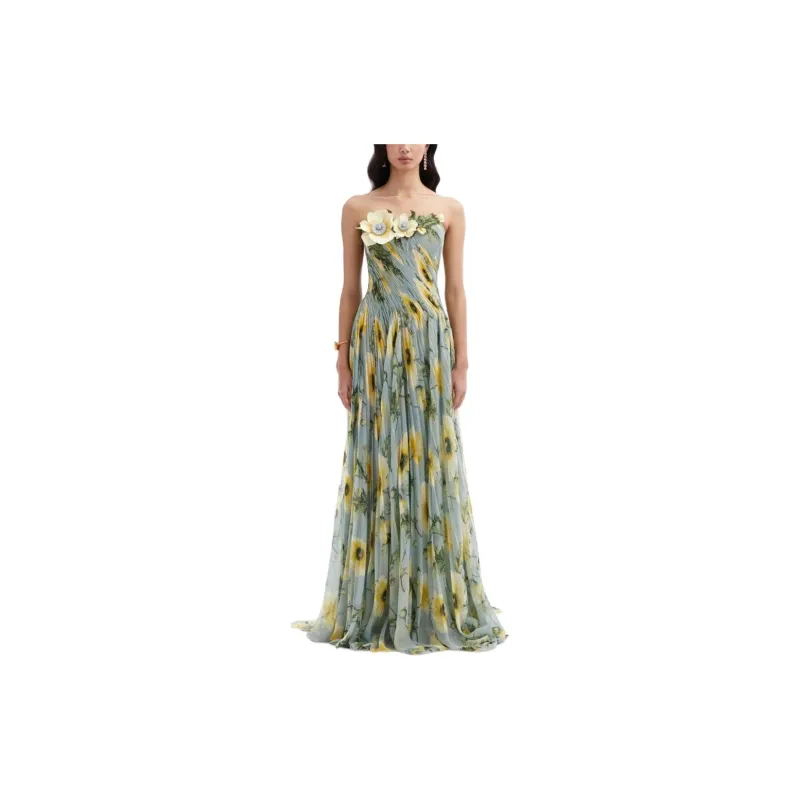 Oscar De La Renta Poppy-print Strapless Chiffon Gown-1
