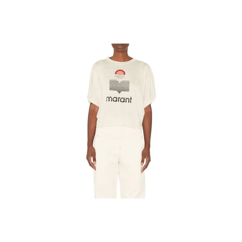 ISABEL MARANT ETOILE Drop Shoulder Sleeve T Shirt Women's Beige-1