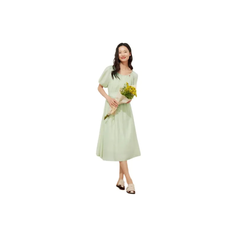 Fragment Short Sleeved Dress Women's Pea Green-3