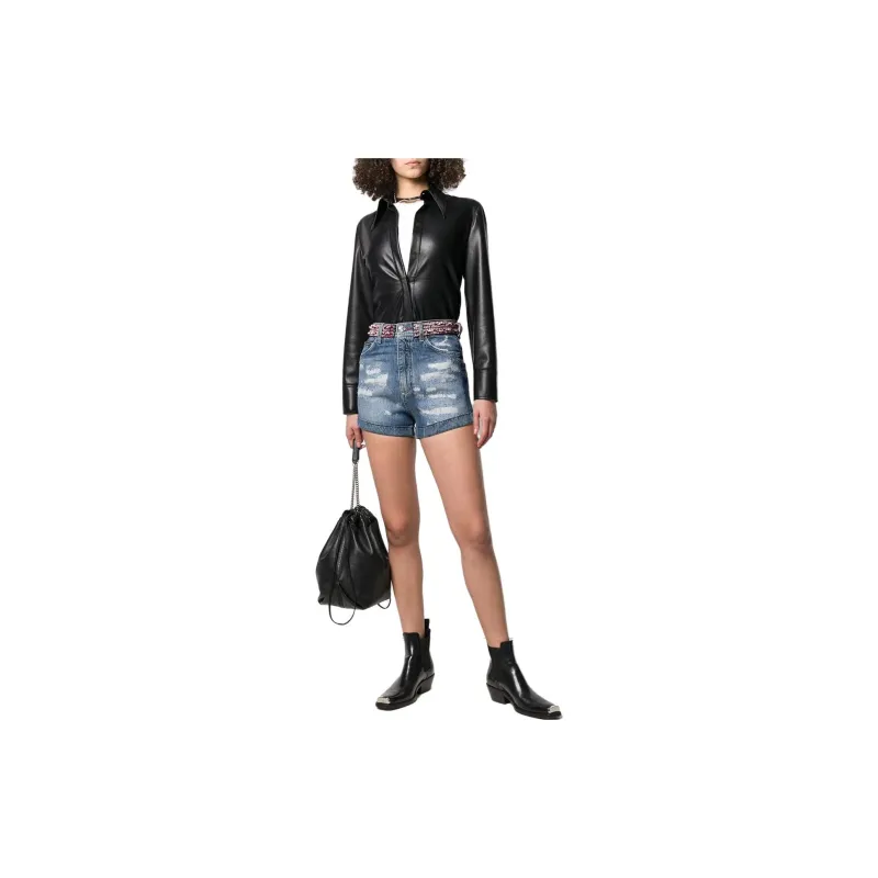 PHILIPP PLEIN Rhinestone embellished Denim Shorts-1