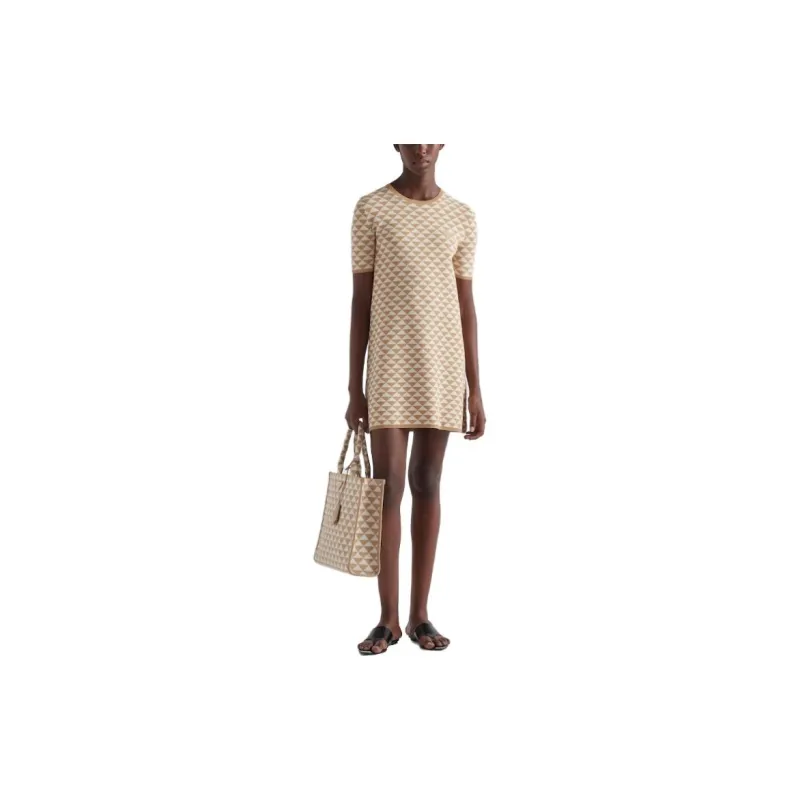PRADA Short-Sleeved Dresses Women's Beige-1