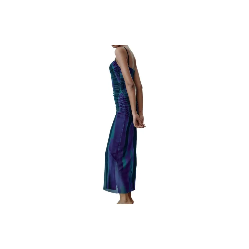 ZARA Slim Fit Long Slip Dress Women's Blue-4