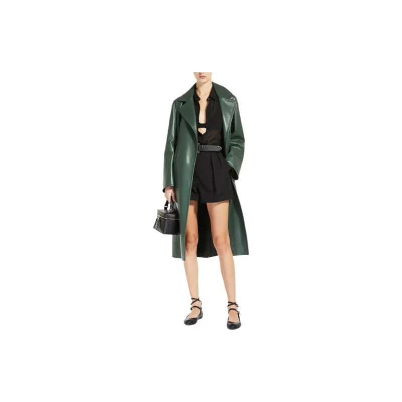 MaxMara Belted Leather Trench Coat-6
