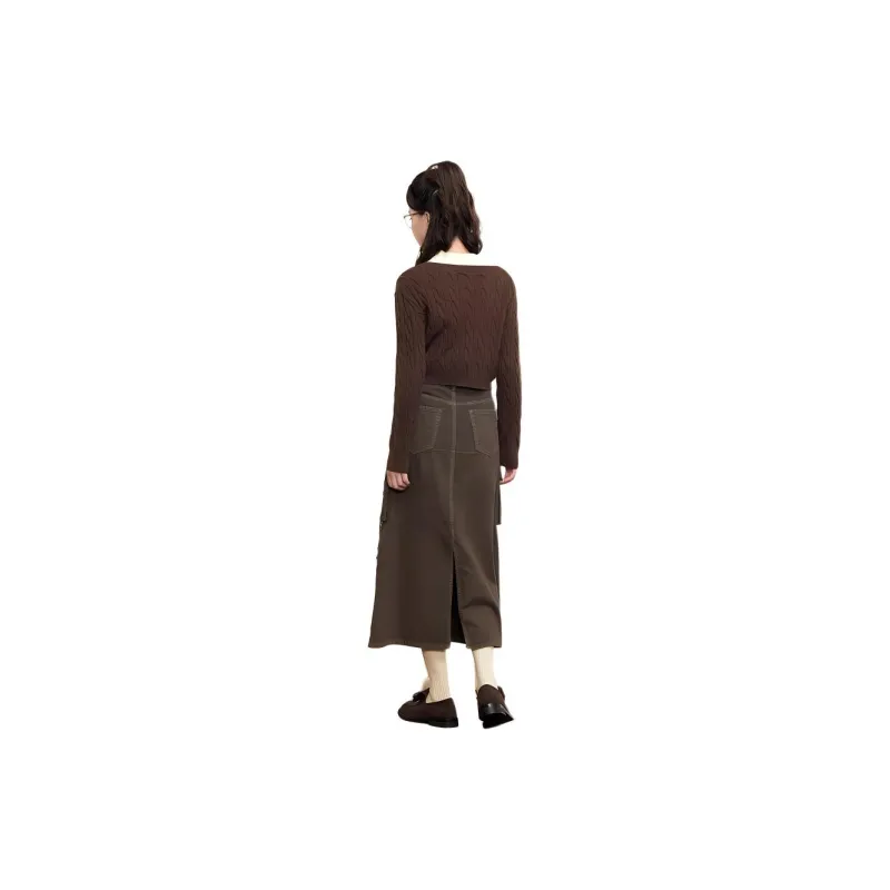 ZIHAN Denim Long Skirt Women's Coffee-3