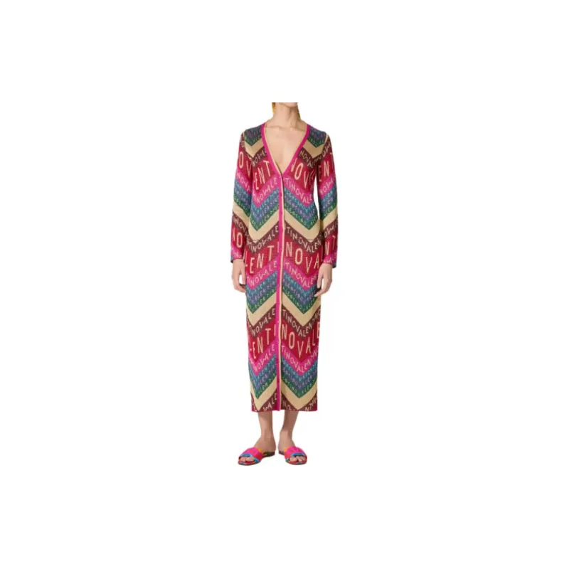 Valentino All Over Logo Patterned V Neck Cardigan-1