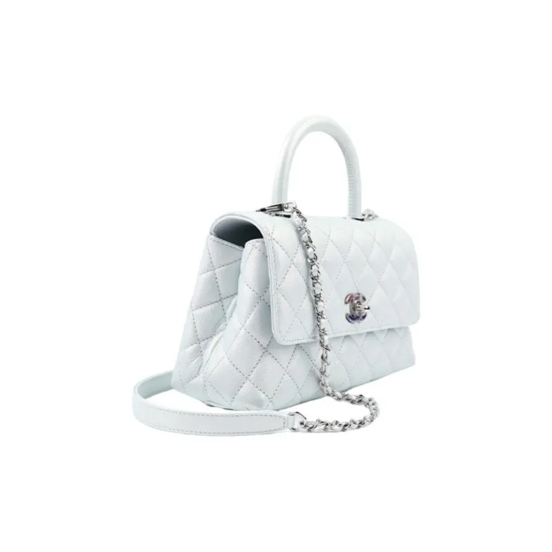 CHANEL Coco Handle Embossed Calfskin Shoulder Bag, Crossbody Bag, Handbag Women's Iridescent Blue-1