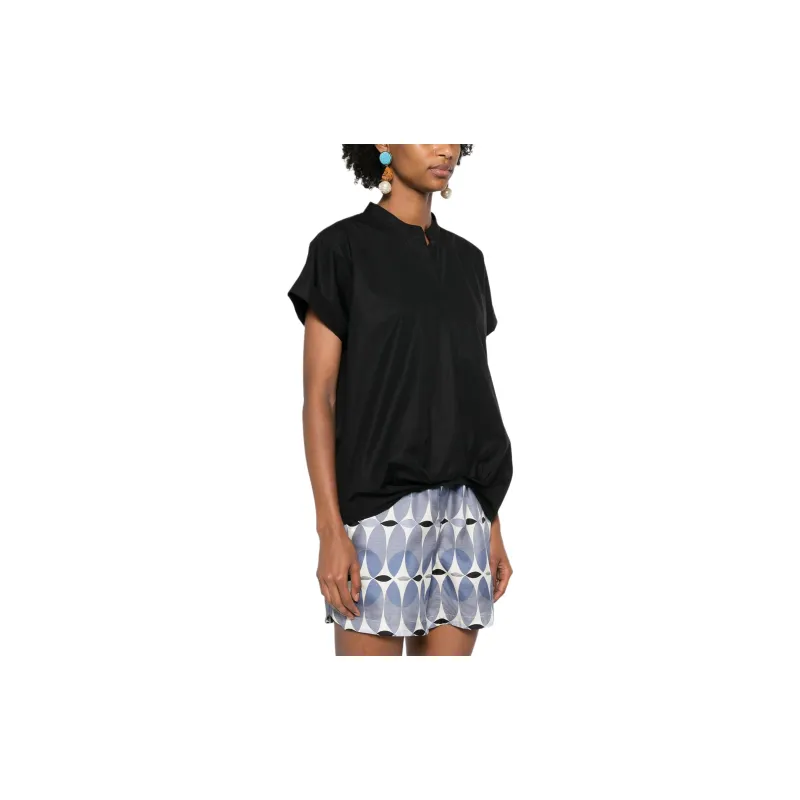 Lorena Antoniazzi Gathered Detailed Short-Sleeved Poplin Blouse-3