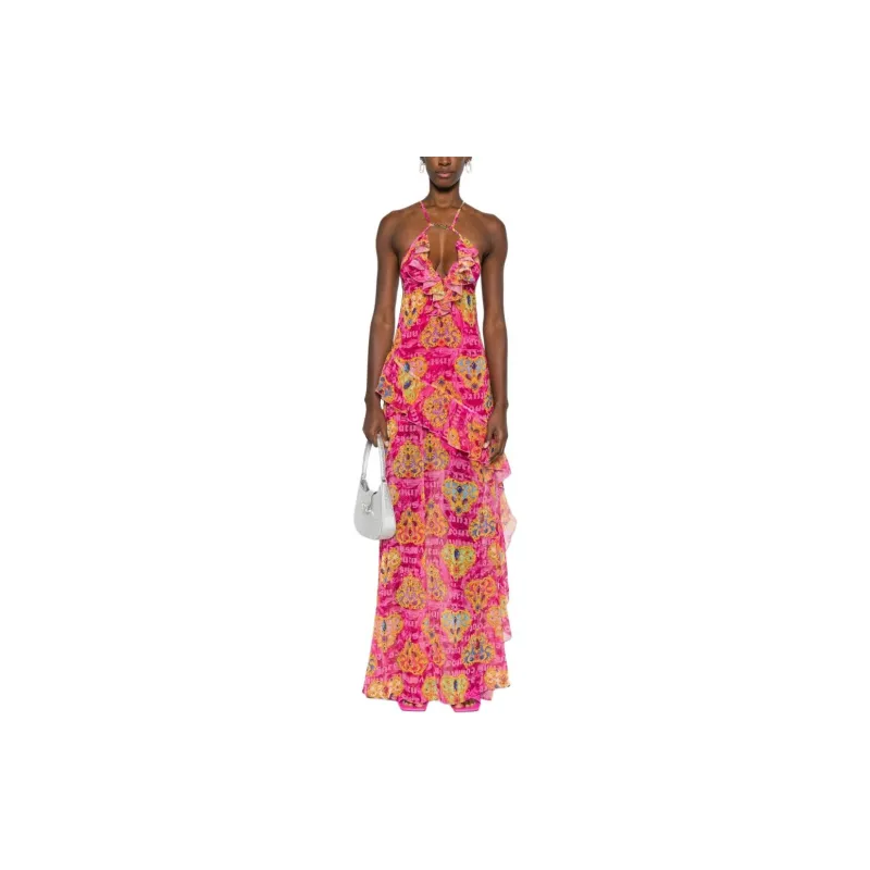 VERSACE JEANS COUTURE SS24 Sleeveless Dress Women's Peach Pink-1