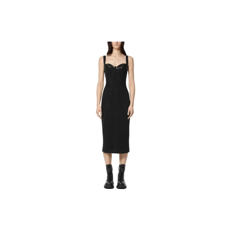 VERSACE JEANS COUTURE Bucked belts Denim Midi Dress-2