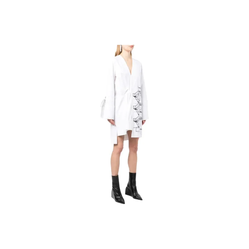 OFF-WHITE Graphic-print Tied-sleeves Mini Dress-3