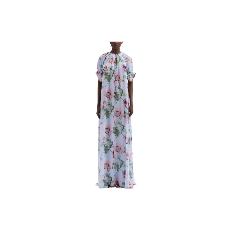 Oscar De La Renta Poppy print Silk Chiffon Kaftan Dress-1