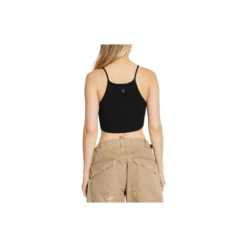 DSQUARED 2 Logo Plaque V Neck Ribbed Cropped Top-1