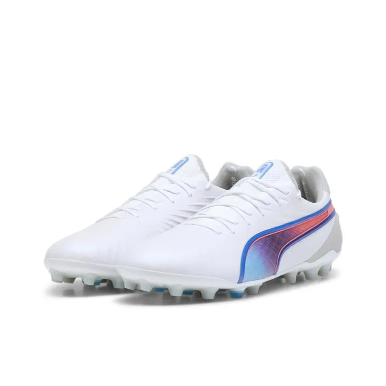 PUMA King Ultimate MG Rubber Short Studs Artificial Ground Anti Slip Wear Resistant Soccer Shoes Men's White Blue-2