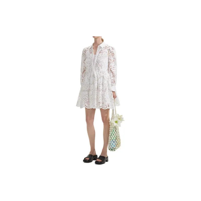 Self portrait Long Sleeved Dresses Women's Pure White-3