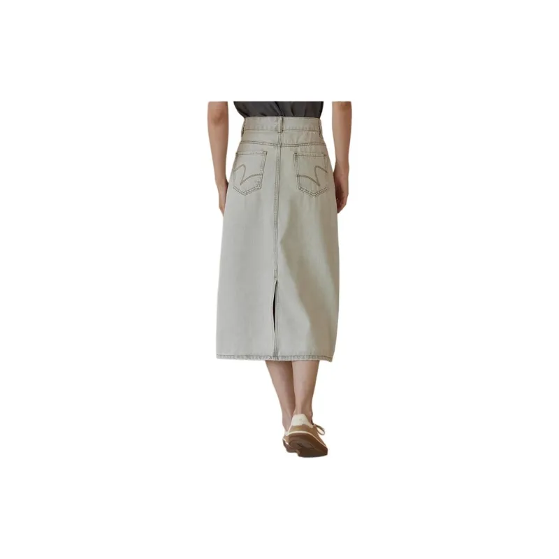 Hacikis Denim Long Skirts Women's Cream Gray-2