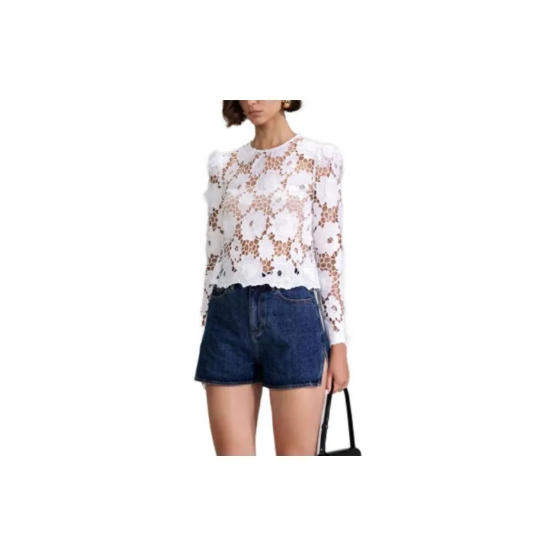 Self portrait Semi sheer 3D Lace effect Cotton Top-5
