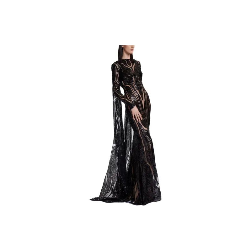 ELIE SAAB FW24 Long-Sleeved Dresses Women's Obsidian-2