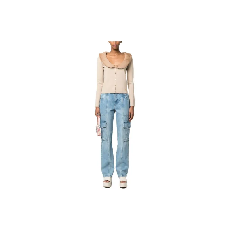 Blumarine Faux Fur Collared Button Up Cardigan-2
