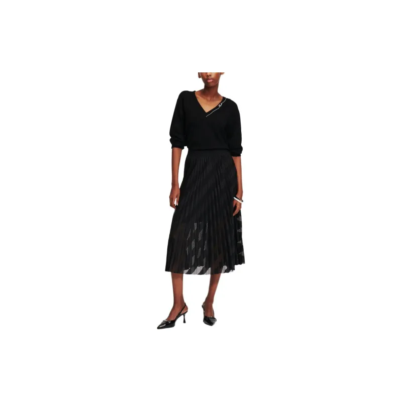 KARL LAGERFELD / Karl Lagerfeld Jeans Pleated Mesh Midi Skirt-1