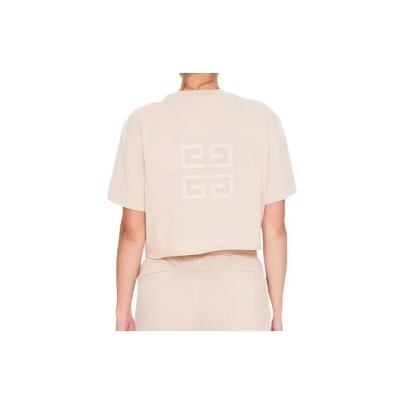 Givenchy Embroidered Slim Fit Cropped T Shirt 'Light Beige'-1