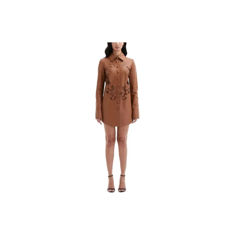 Oscar De La Renta Laser cut Floral Leather Shirt Dress-1