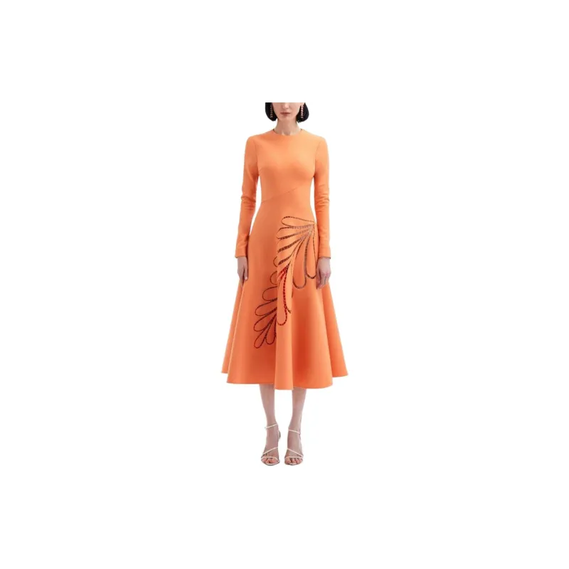 Oscar De La Renta Cut-out Long-sleeve Midi Dress-1