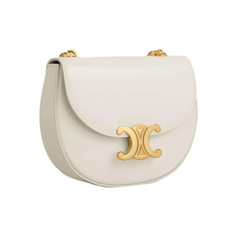 CELINE Lacquered Finish Cow Leather Handbag, Shoulder Bag Trumpets Women's Cotton White-1