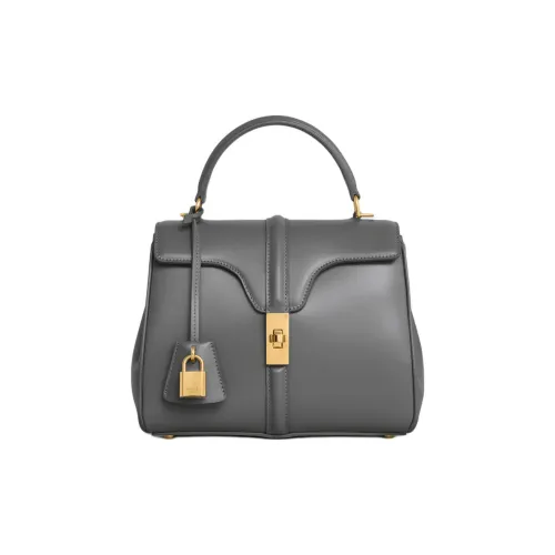 CELINE Satin Calfskin Shoulder Bag Crossbody Bag Handbag Small Size Women's Smoke Black