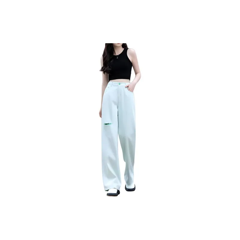 You Cow Me Pants Jeans Women's White Green-1