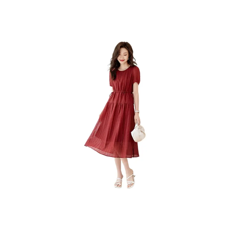 Mo Han Yi Mei Short Sleeved Dresses Women's Red-3
