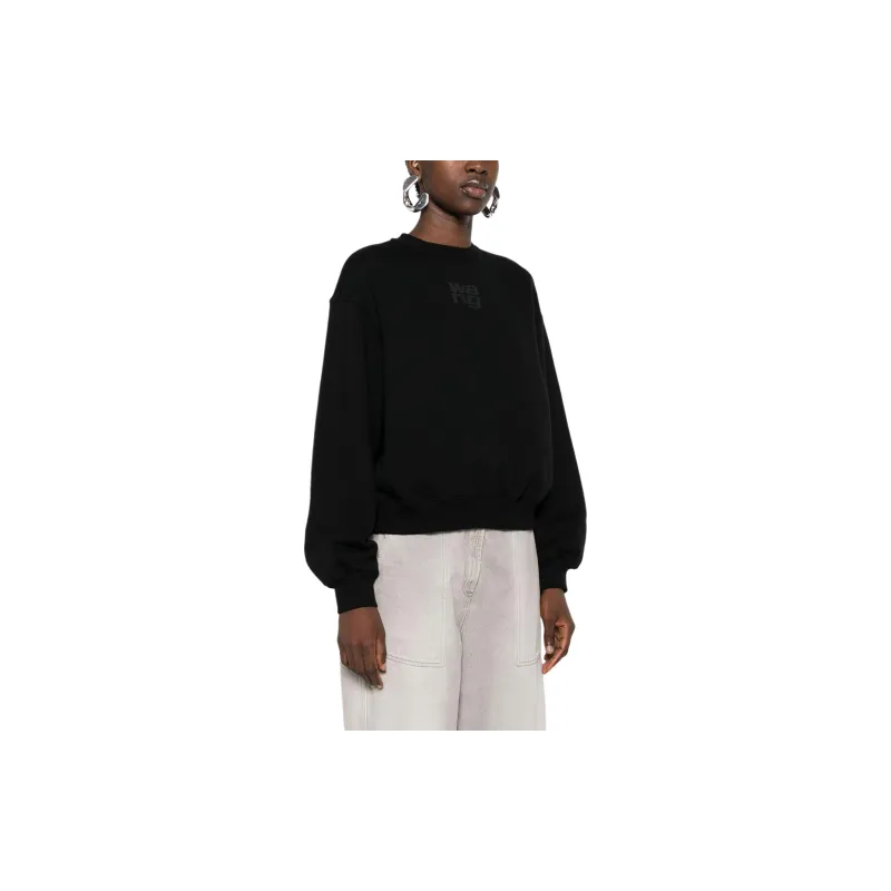 T By Alexander Wang Essential Terry Crew Puff Paint Logo Sweatshirt Black-4