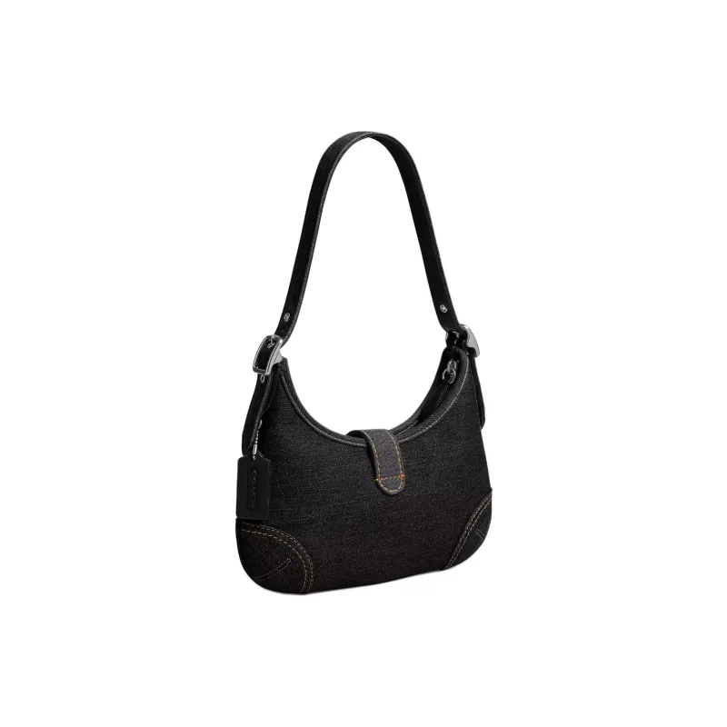 COACH Denim Hobo Bag Handbag Shoulder Bag Large Size Women's Black-1