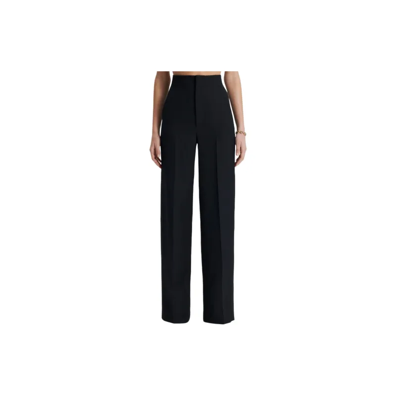 SCANLAN THEODORE Wool Barathea Wide Leg Trouser Casual Pants Women's Black-1