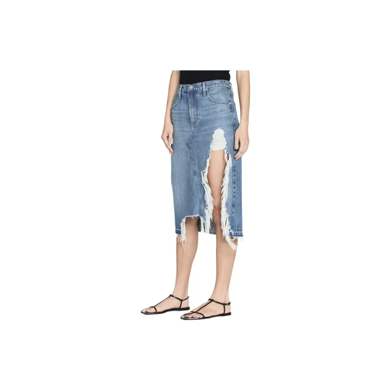 FRAME Distressed Denim Skirt-2