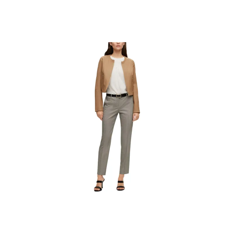 HUGO BOSS Regular-Fit Collarless Blouse In Washed Silk Shirt Women's White-4