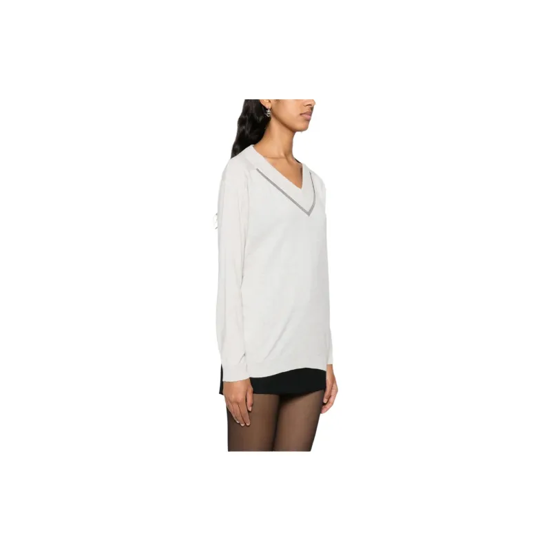 Brunello Cucinelli Monili chain V neck Jumper-3