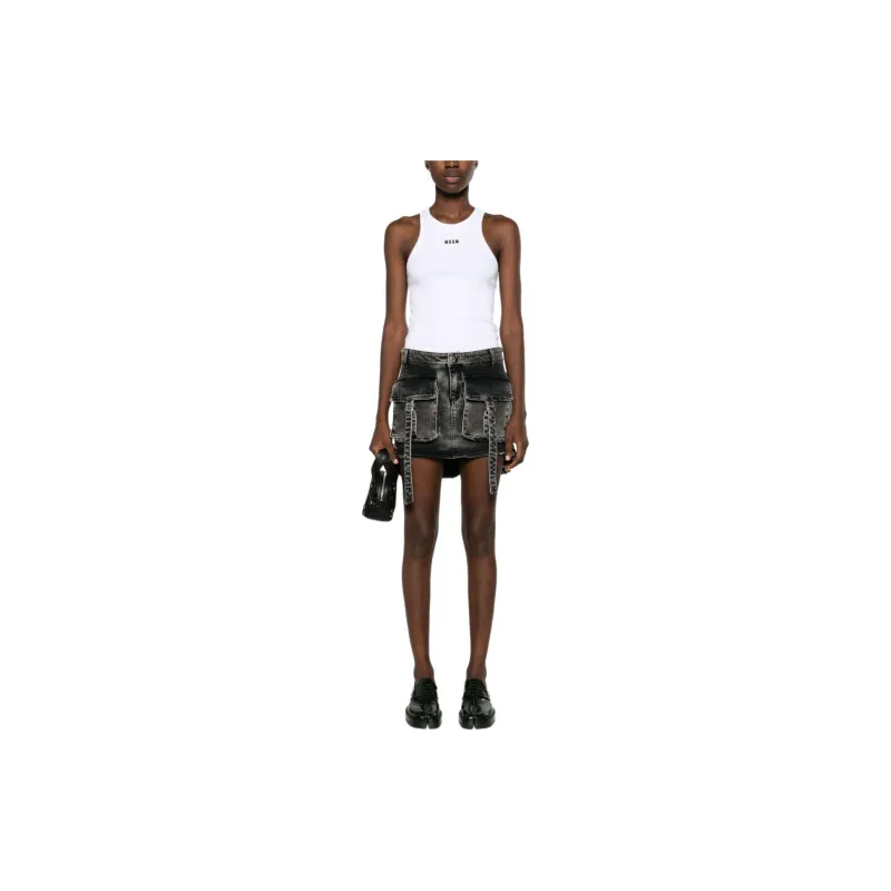 MSGM Logo Embroidered Sleeveless Ribbed Tank Top-1