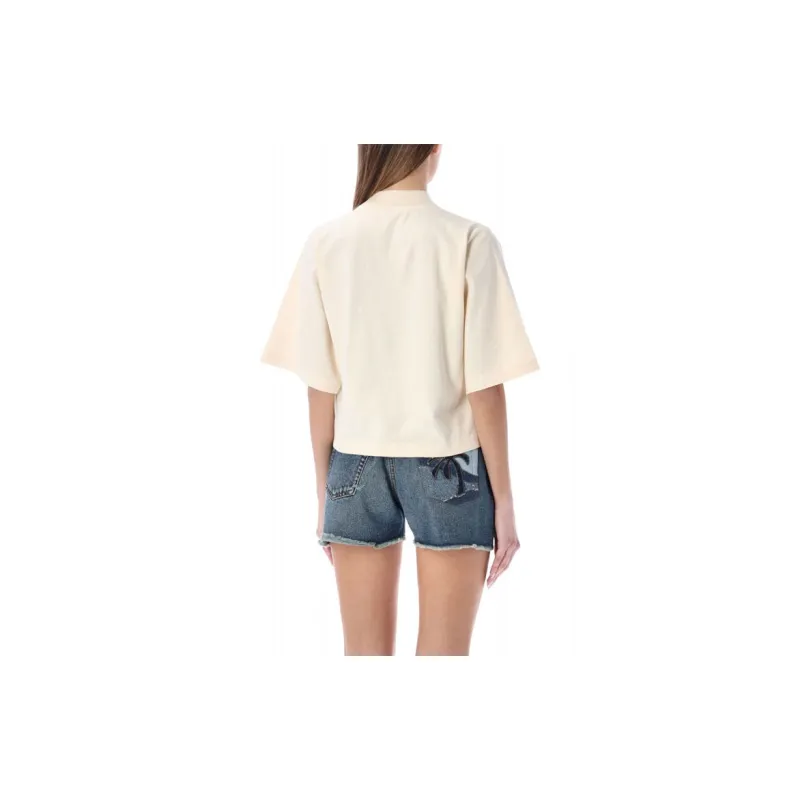 PALM ANGELS Women'ss Leopard Bear Cropped T Shirt Off White/Brown-3