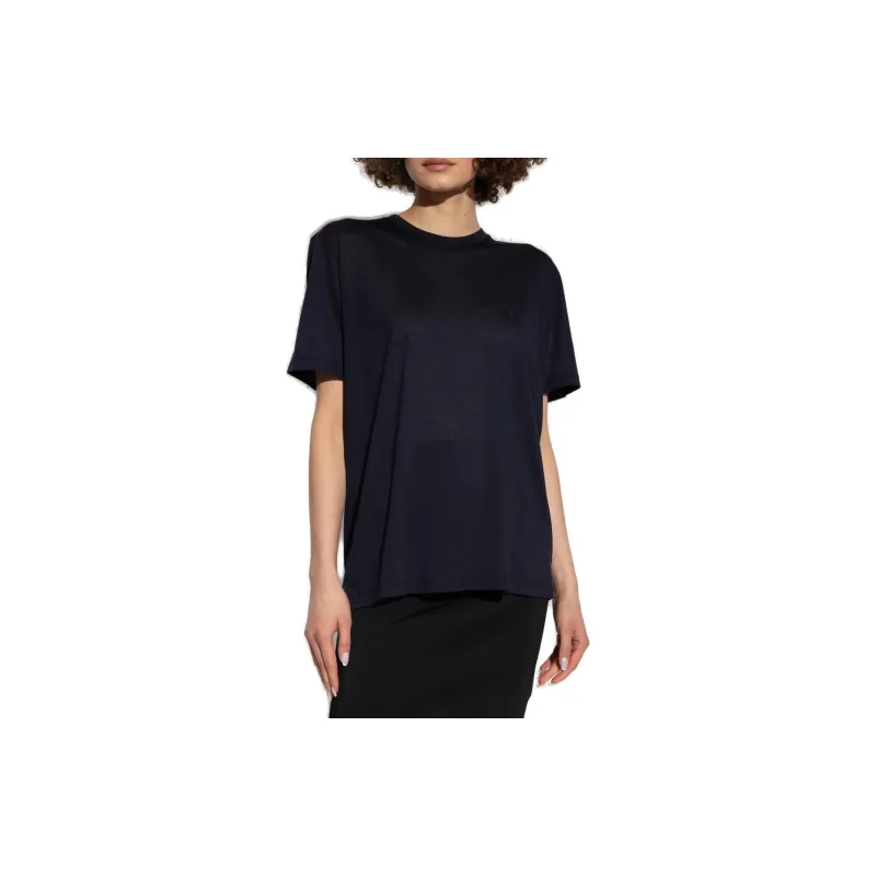 SAINT LAURENT Logo Embroidered Crewneck T-Shirt-2